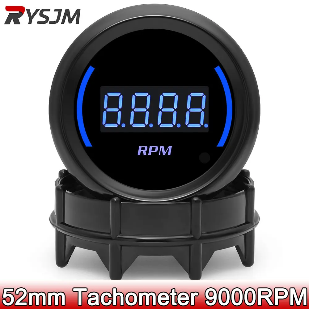 مقياس سرعة دوران آلي ليد أزرق للسيارة ، مقياس بنزين ، 1-8 اسطوانات ، 12 فولت ، 0-دورة في الدقيقة ، 52