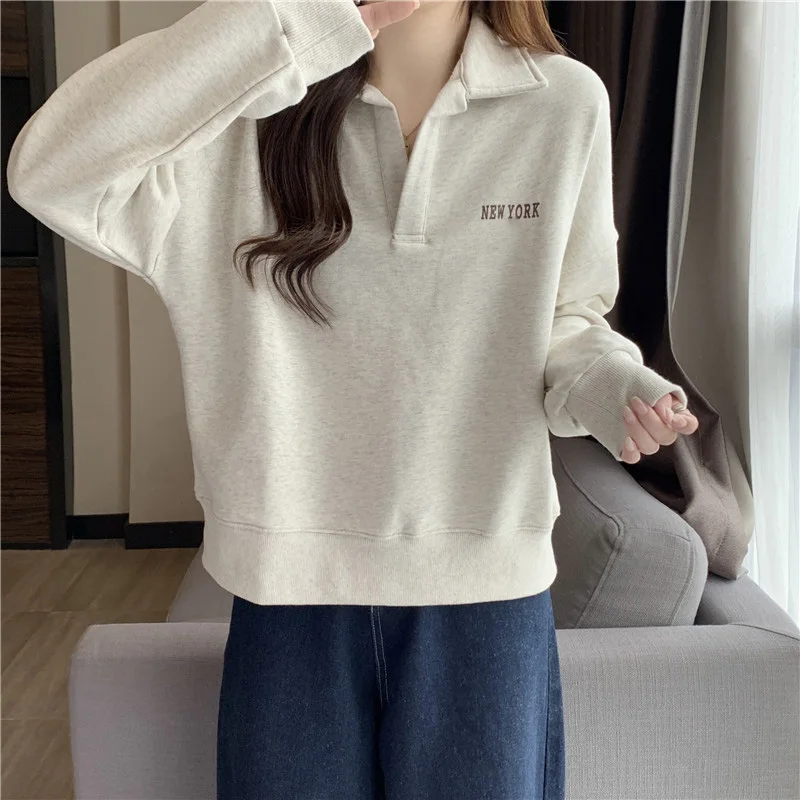 Harajuku Gothic letter print Hoodies Women Autumn long sleeve V-neck thin Sweatshirt casual cotton oversized Hoodie y2k clothes