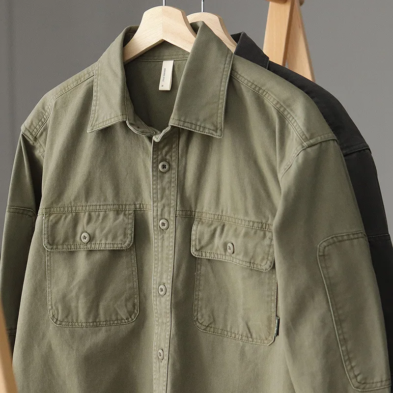 American Work Shirt Men's Retro Tooling Style Multi-pocket Pure Cotton Long Sleeve Shirts Fashion Casual Street wear Jacket Tops