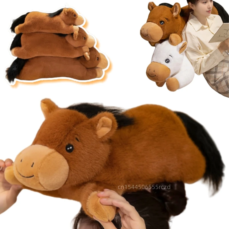 

50/65/86cm Cartoon 2026 Long Strip Horse Plush Toy Pillow Soft Brown White Horse Animal Stuffed Toy Home Decor Gift For Children