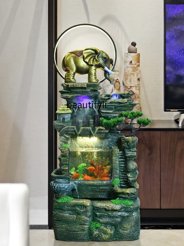 

07Flowing Water High Mountain Decoration Fountain Floor Fengshui Wheel Rockery Elephant Fish Tank Ornament Decoration