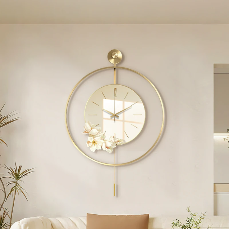 Relógio de parede minimalista escandinavo, Relógio decorativo pendurado, Pequenas flores frescas, Sala de jantar, Mesa, Sala de estar Moda