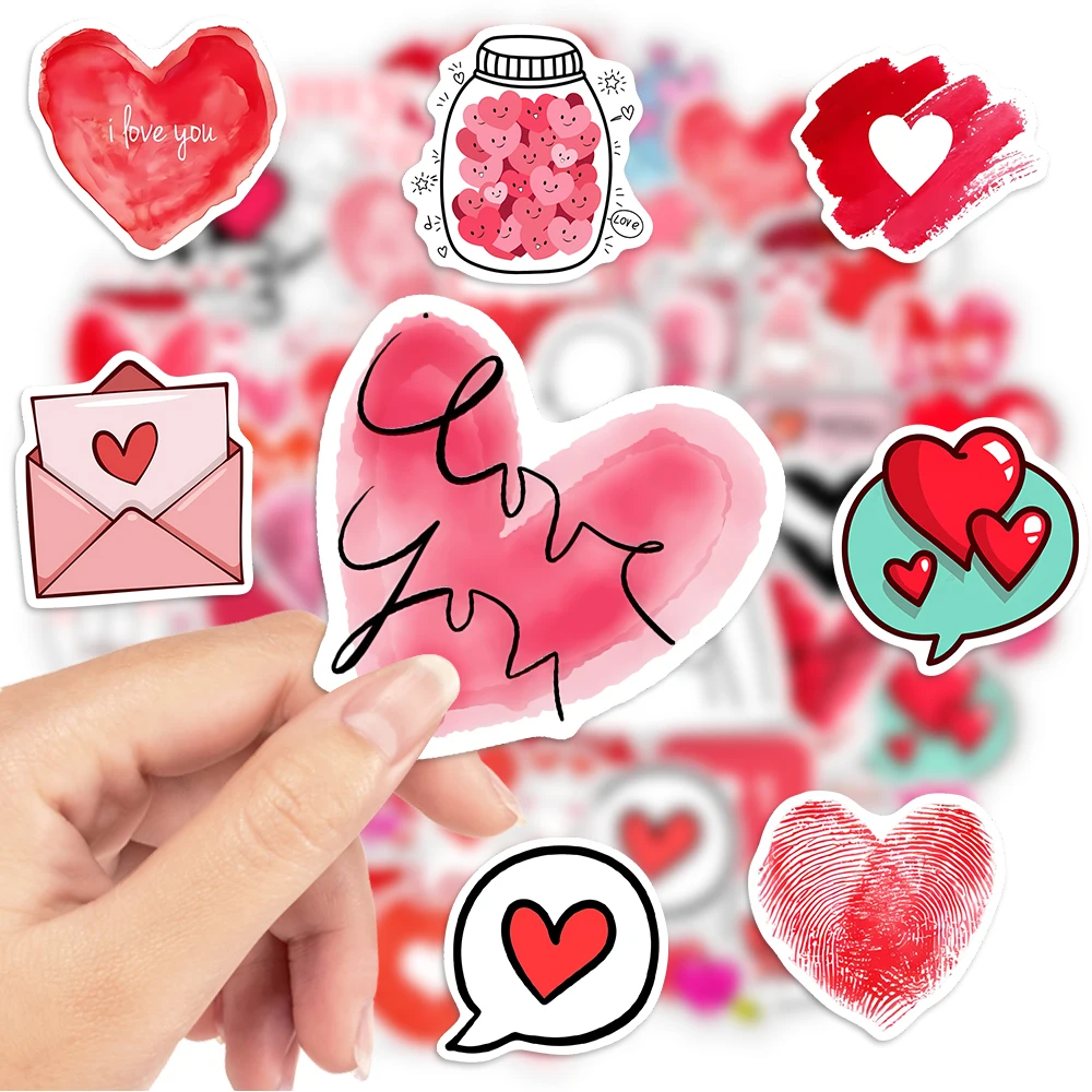 Red Love Heart Shape Stickers Valentine's Day DIY Gift Decal for Laptop Phone Scrapbook Luggage Bottles Decorative Waterproof