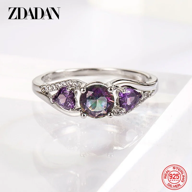 ZDADAN 925 Sterling Silver Heart Zircon Ring For Women Fashion Jewelry Accessories Gift