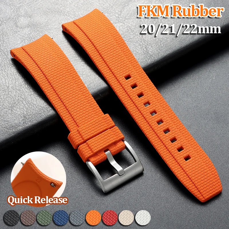20/21/22mm FKM Rubber Watch Strap Curved End Quick Release Fluoroelastomer Watchband for Swatch for Omega Waterproof Wristband