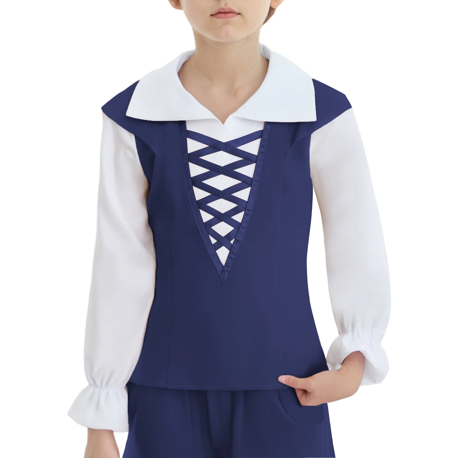 

Kids Boys Shirt Retro Renaissance Victorian Costume Ballet Dance Top Long Sleeve Front Crisscross Color Block Patchwork Shirt