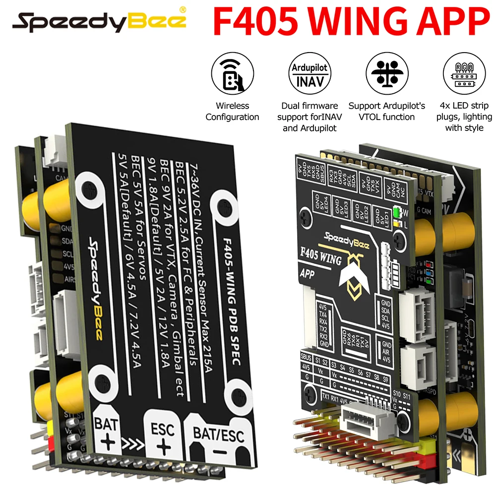 

Контроллер полета SpeedyBee F405 WING APP 2 ~ 6S, 168 МГц, контроллер полета с фиксированным крылом, беспроводная двойная прошивка для INAV и Ardupilot