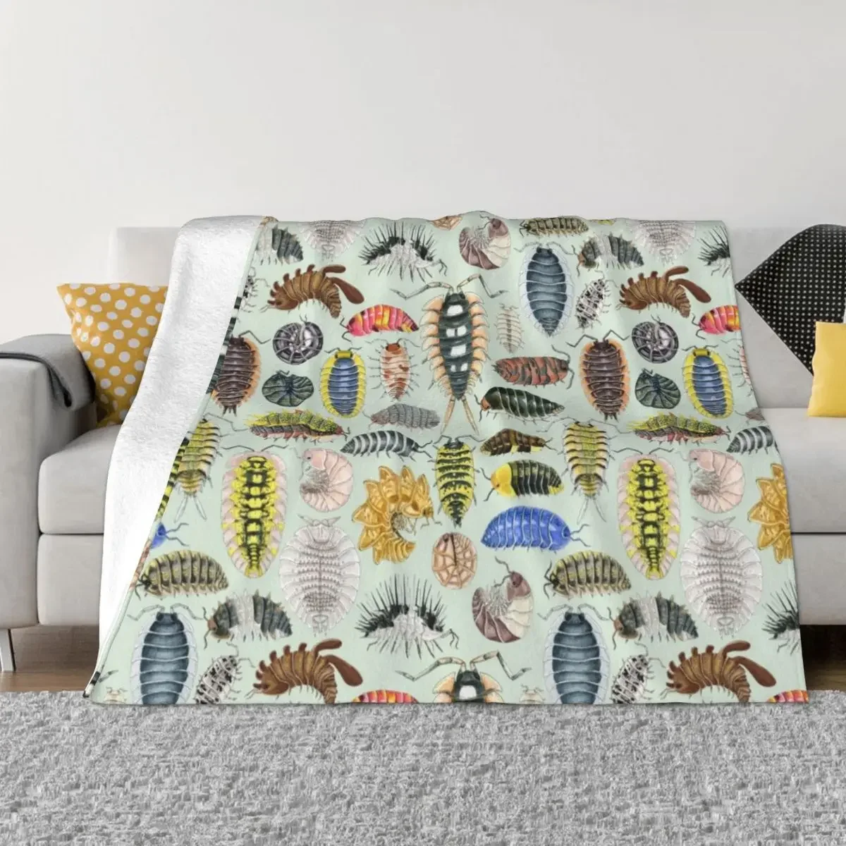 Crazy Isopod Pattern- Aqua Throw Blanket Custom Soft Beds Blankets