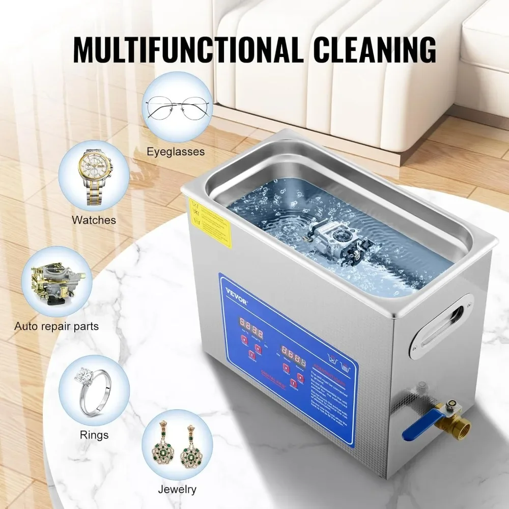 

Latest 6L Ultrasonic Cleaner with Digital Timer & Heater,Professional Stainless Steel Cleaning Machine for Jewelry Glasses Watch