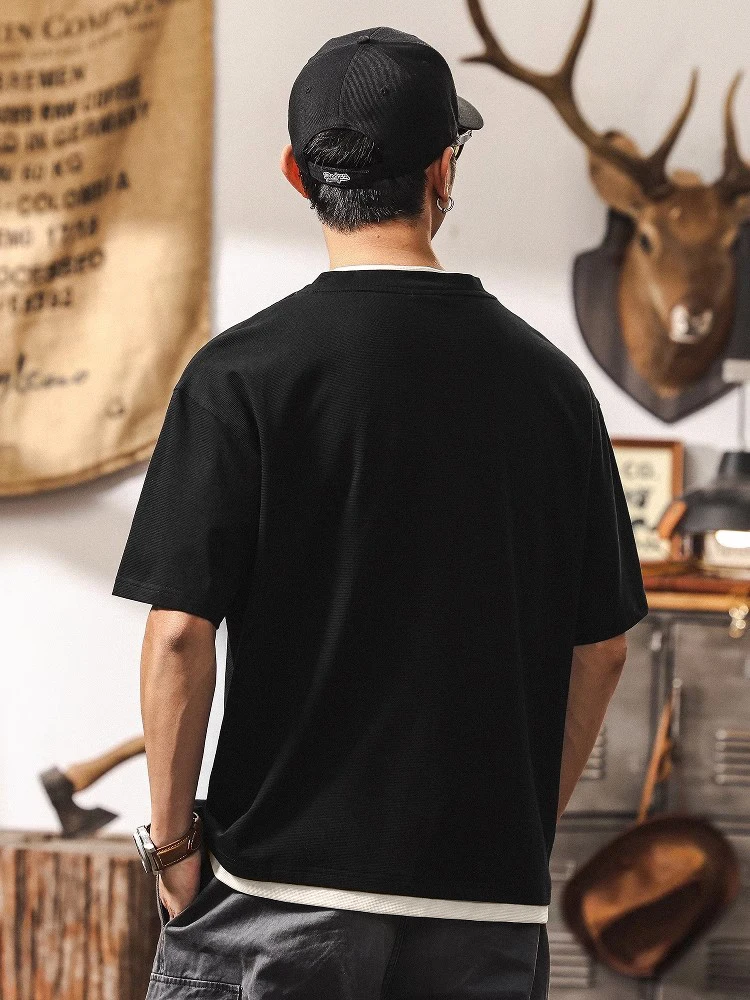 

Ice Silk Cool Feeling T-irt Men's Summer New Loose Large Size Casual Men's Top Fake Two-Piece ort Sve Comfortable Cott...