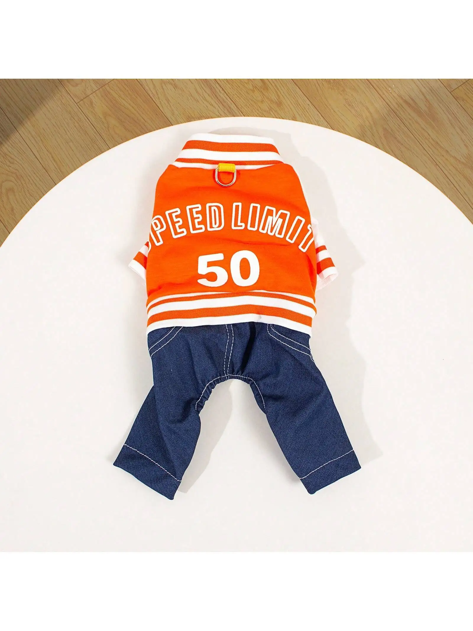 1pc Pet Four-Legged Jumpsuit With Printed Letters And Orange Flaming Design, Spring And Autumn Clothes For Cats And Dogs