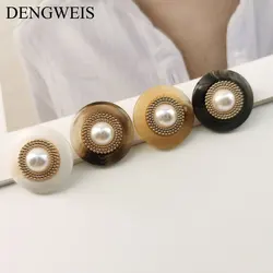 Retro Resin Metal Buttons Imitation Pearls Decorative Clothing Diy Crafts Supply Sewing Needlework Accessories Buttons New 5pcs