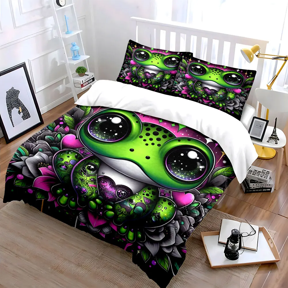 Fantasy frog with floral background Print Soft Comfortable Duvet Cover Bedding Set Included 1*Duvet Cover 2*Pillowcases