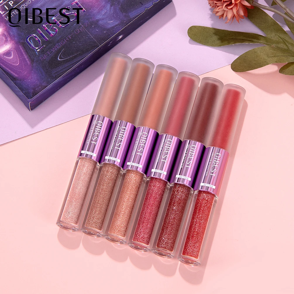 6 Farben Lip gloss Set flüssiger Lippenstift 2 in 1 Lippen tönung wasserdicht lang anhaltende Feuchtigkeit rote Lippen matt Lippenstift Make-up für Frauen