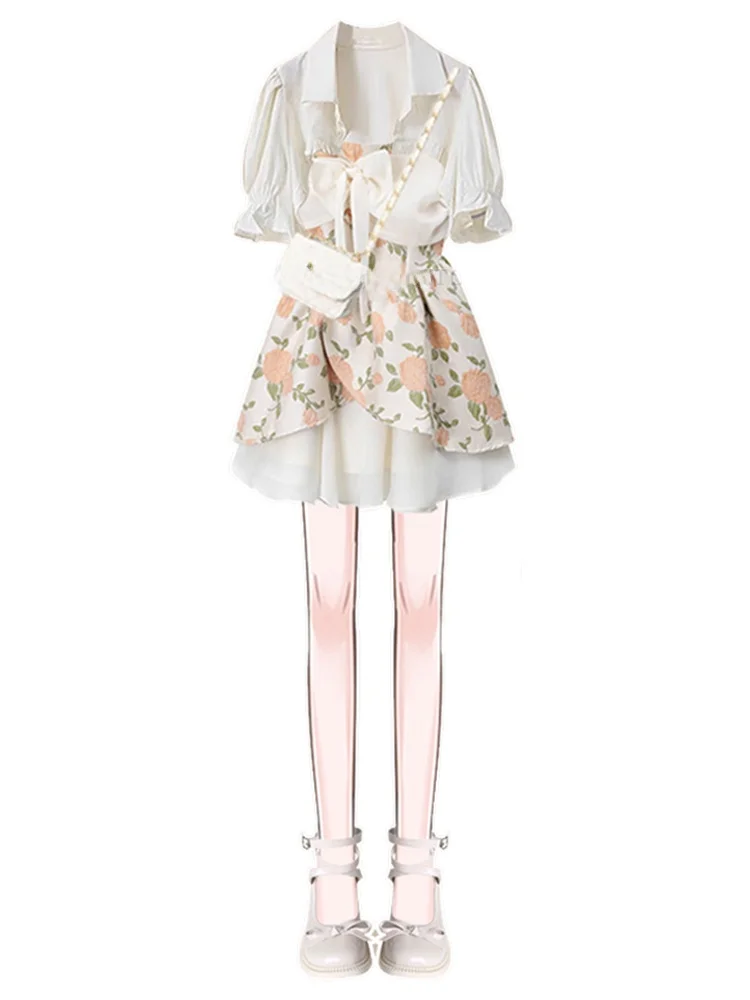Spring Summer Floral Print  Dr Set High Waist Tank Top Tea Break Outfit Dose of Color Milk Tone Clothing Ensemble