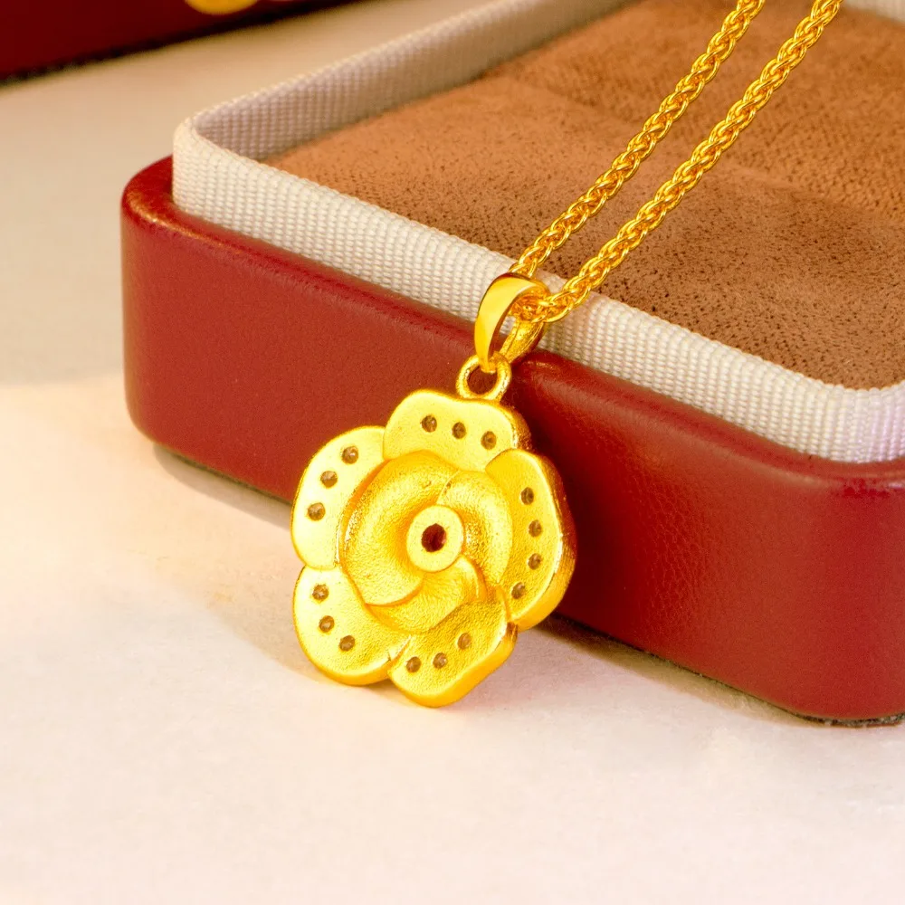 Drawing process point drill rose pendant female sweet sensual flowers 9999gold
