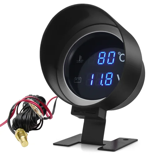 Imagen 2 del producto Medidor de temperatura del agua Digital LED, voltímetro redondo 2 en 1 con Sensor de temperatura, adaptador de tubo de junta de radiador 1/8NPT, 26MM ~ 40MM, 12V24V