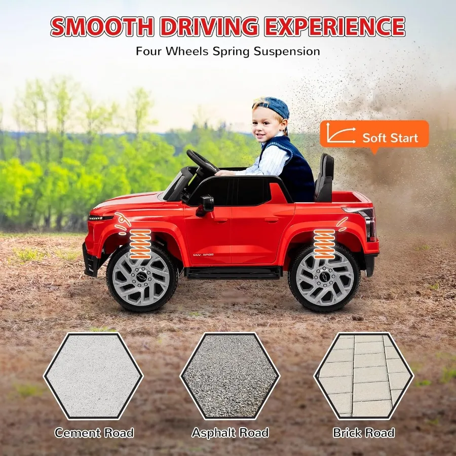 12 فولت ركوب على شاحنة شيفروليه سيلفرادو EV RST سيارة كهربائية مرخصة مع جهاز تحكم عن بعد الوالدين تخزين خلفي تعليق زنبركي لذلك