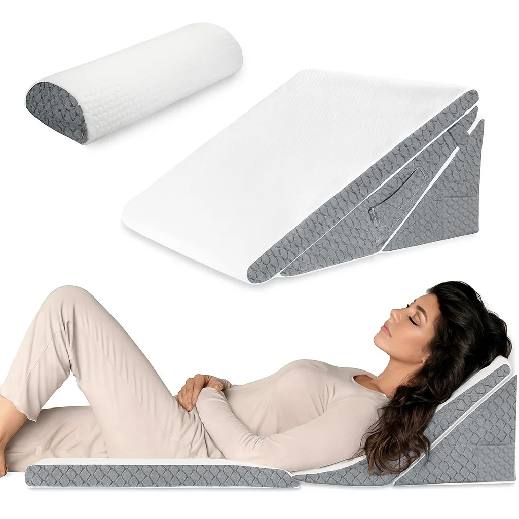 Lot de 4 oreillers triangulaires orthopédiques pour dormir, oreillers triangulaires réglables pour le reflux acide et le ronflement
