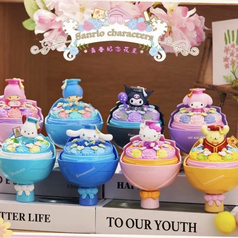 New Sanrio Bouquet Series Box Mymelody Kuromi Cinnamoroll Little Twin Stars Kt  Pom Pom Purin Ornament Model Toy Gift