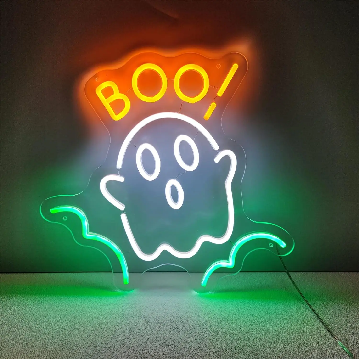 

Cute Ghost Boo Noen Sign Halloween Room Decoration For Home Party Bedroom Dimmable LED Lights Art Wall Decor USB Powered Lamp