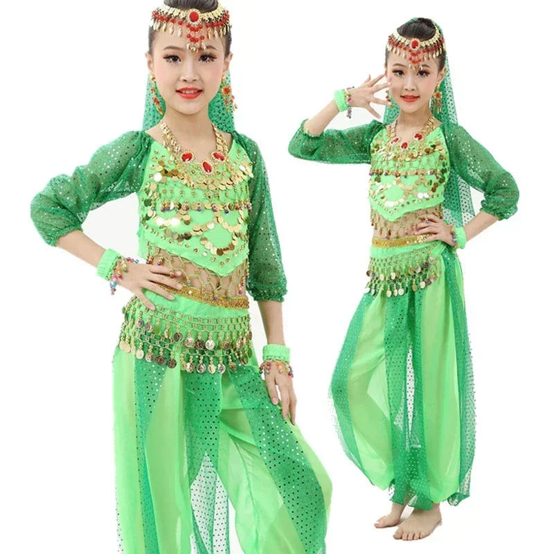 

6PCS/SET Belly Dance Costumes Kids Belly Dance Costumes Bollywood Dance Girls Gift S-XL Long Sleeves Indian Dress for Children
