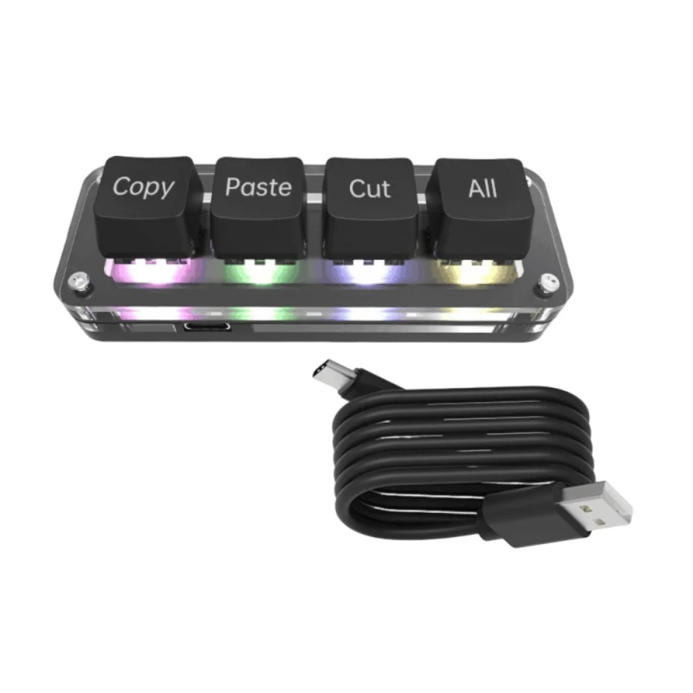 Teclado de Programação com 3/4 Teclas, Luz RGB, Seleção, Copiar, Colar, Teclado Personalizado, Teclado Macro Universal Hot-Swappable