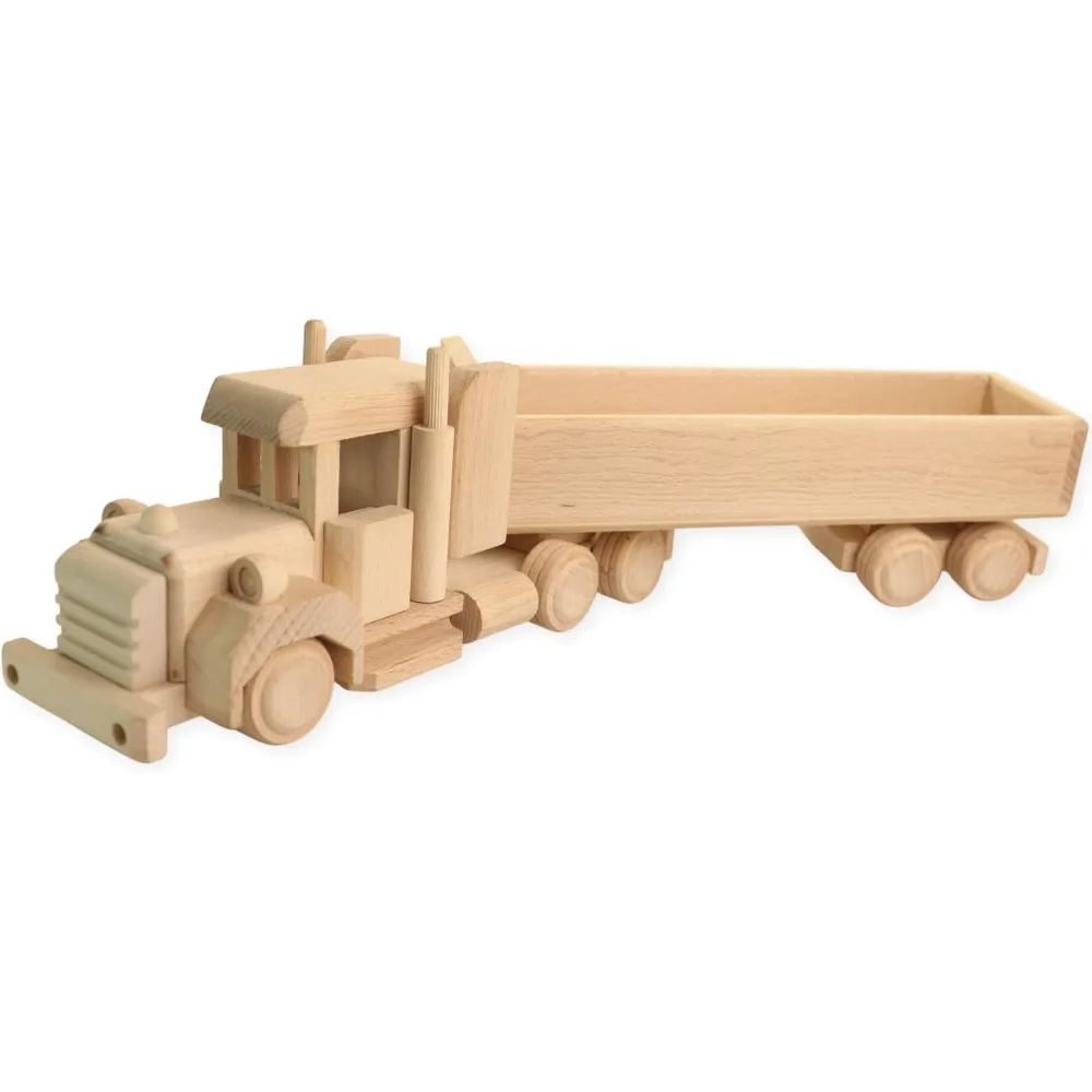 Wood DIY Cars - American Semi Truck - Unpainted Educational Toys for Kids 3 4 5 6 7 Years Old - Handmade Solid Wooden Toys Gift