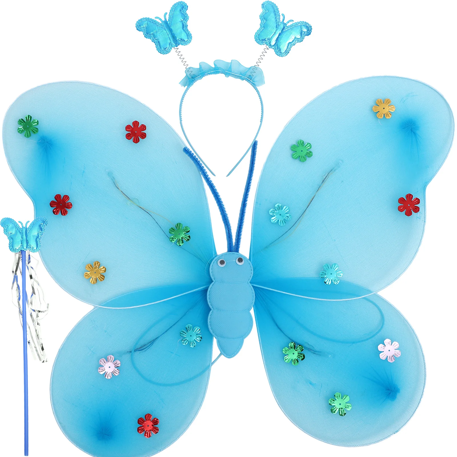 1세트 나비 날개 머리띠 마법봉 라이트 업 요정 의상 소녀 코스프레 파티 할로윈 액세서리 나비 요정 의상