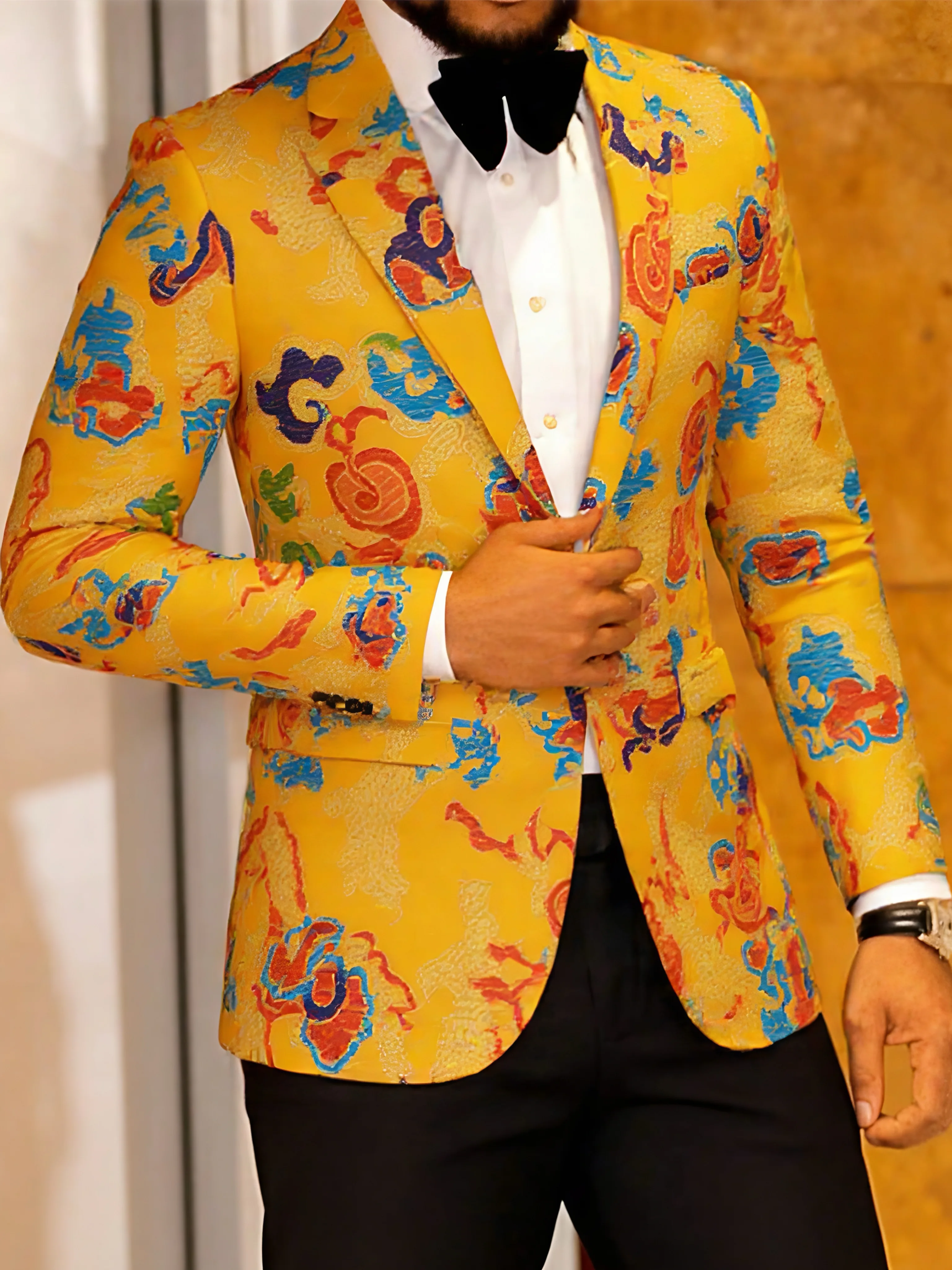 

Men's single-piece red printed suit jacket, men's lapel jacket, casual business jacket, sports jacket, slim-fitting plus-size su