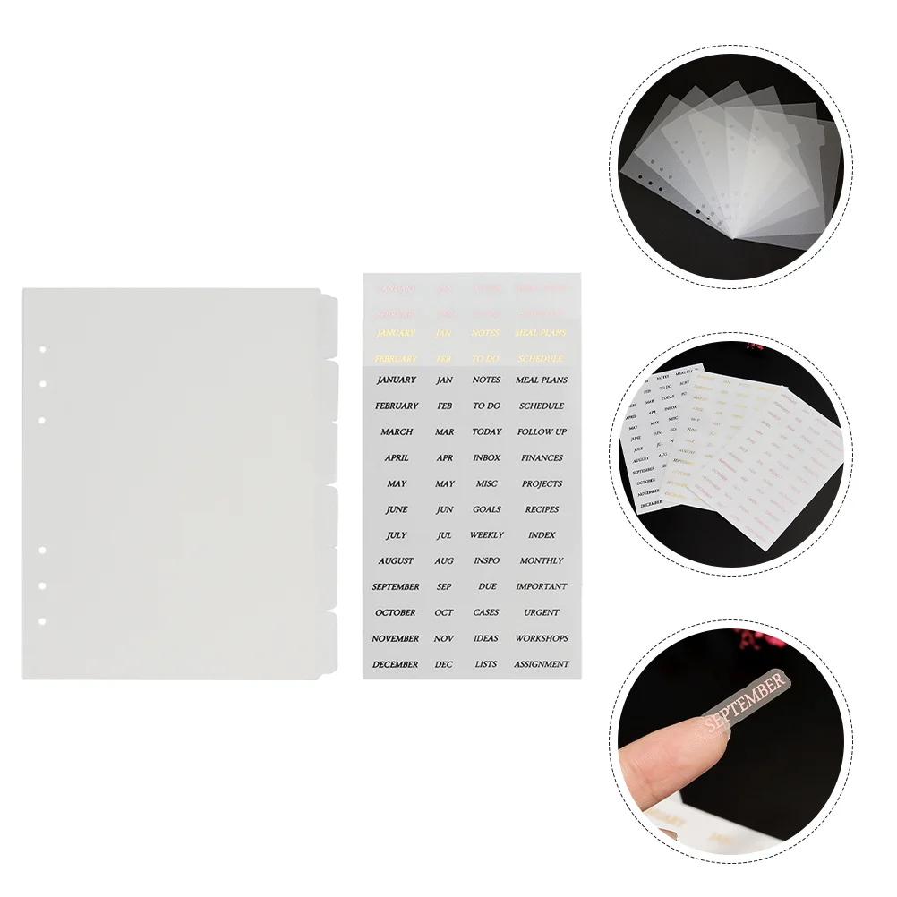 

Transparent Separator Page Index Tabs for 6 Holes 6-holes Cover Round Ring Sticker Binder Divider A5 Insertable Organizers with