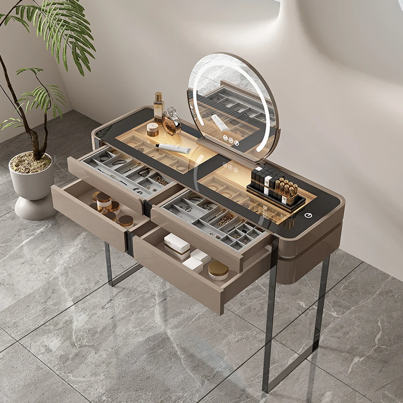 خزانة خشبية صلبة إيطالية بسيطة، خزانة ملابس، خزانة تخزين، غرفة نوم متكاملة، فاخرة خفيفة، طاولة مكياج فاخرة، غير قابلة للصدأ #3