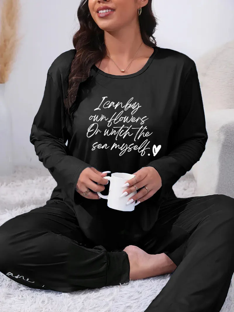 

Women's plus size crew neck set pajamas