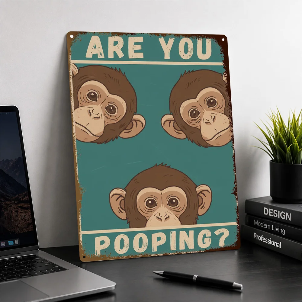 Are You Pooping? Monkey Aluminum Poster Vintage Illustrated Wall Art For Powder Room Customized Metal Sign Housewarming Gift