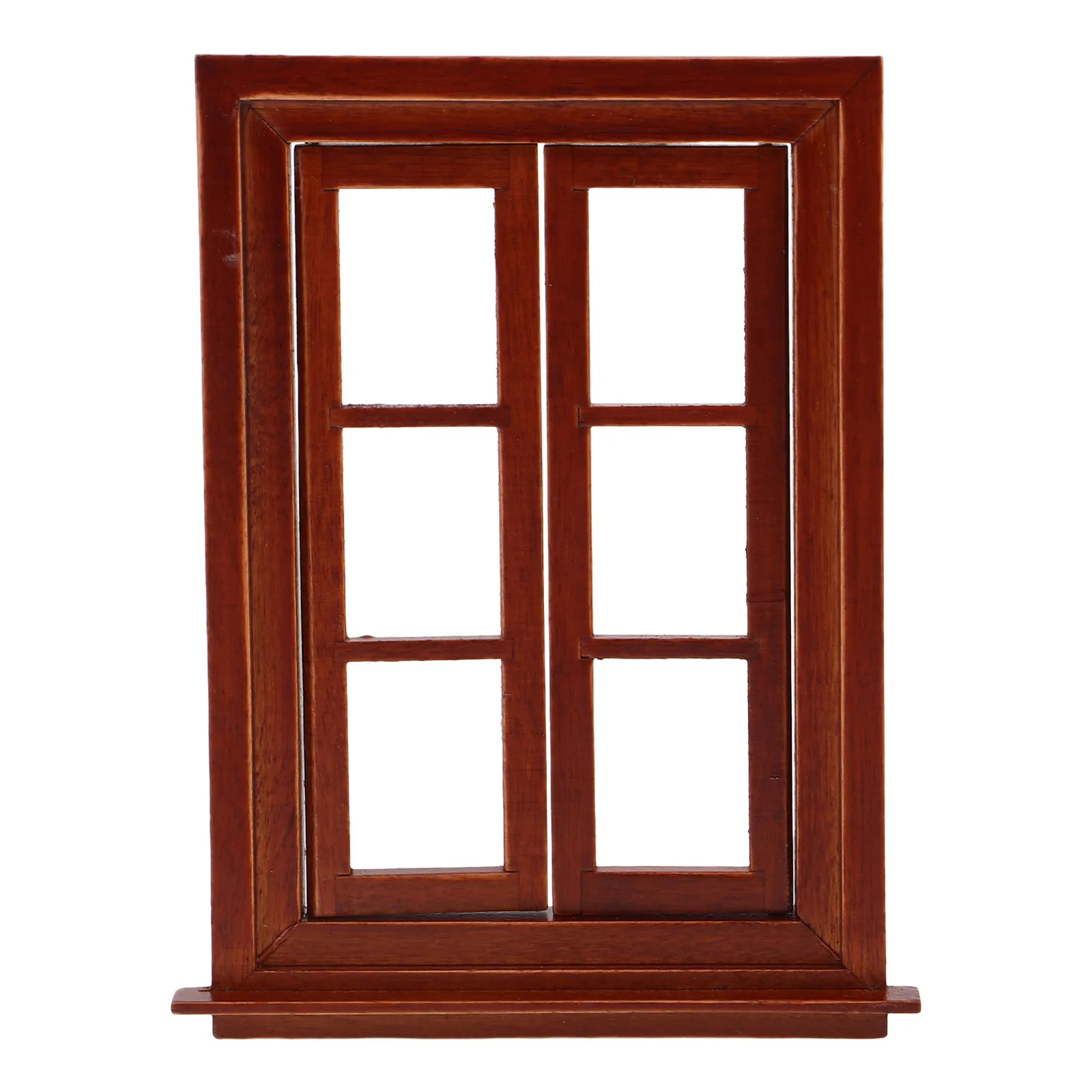 

1:12 Scale Miniature Openable Wooden Dollhouse Window Frame Chestnut Finish 6-Paned Double Doors for DIY Mini House Fairy Garden