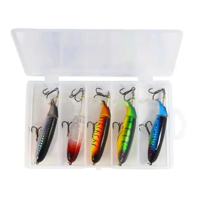 Señuelo de pesca Topwater de 13g, 1 Juego, 5 uds., 10cm, cola giratoria suave, cebo Artificial, Crankbait duro Wobbler para agua dulce o salada