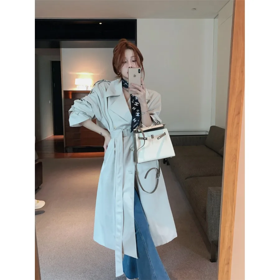 Ele Briti Sle Long Sve Coat Women's Loose Fit Midi Length Slimming Outerwear Autumn New Arrival Commute Sle