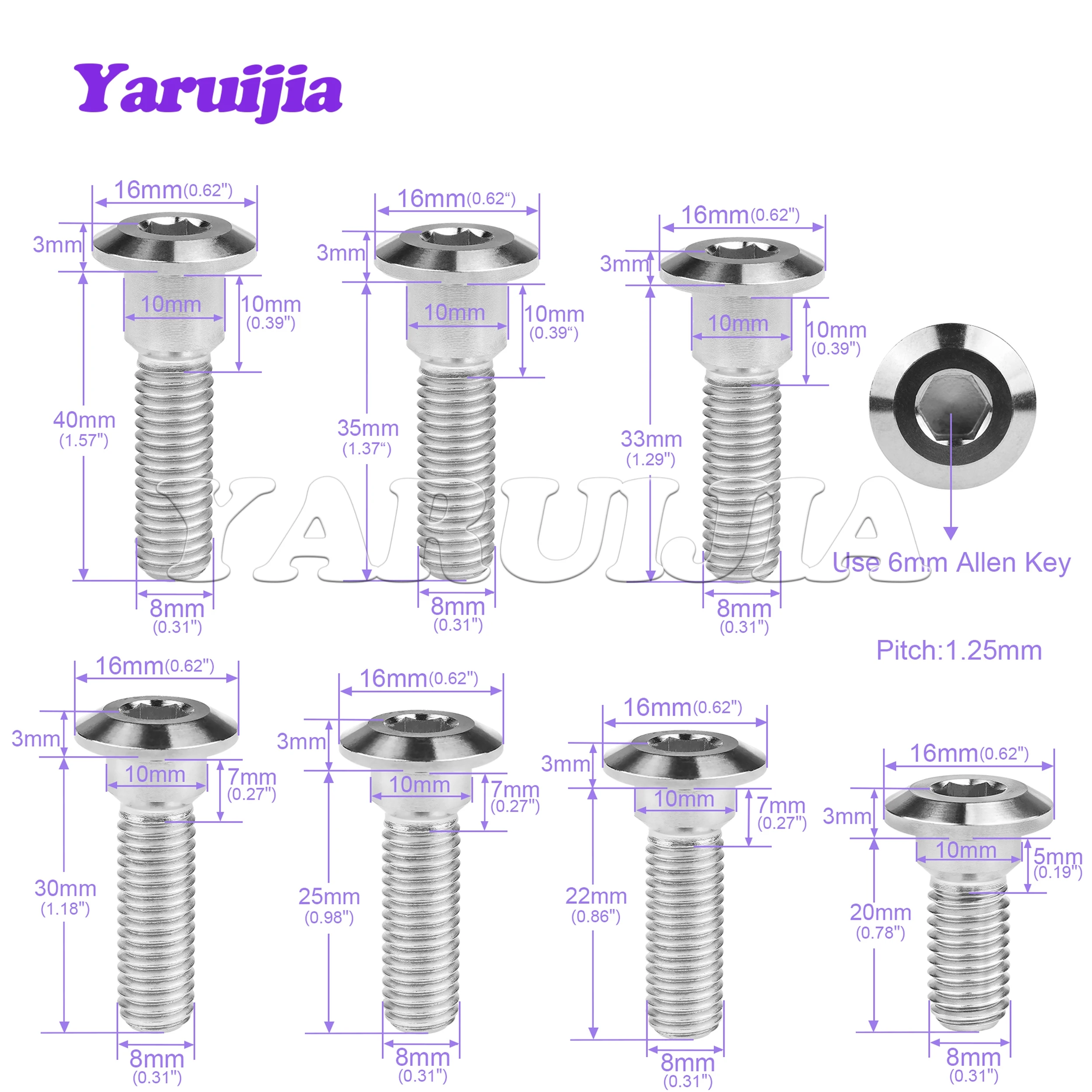 Yaruijia Titanium Bolt M8x20/22/25/30/33/35/40mm Allen key Motor Bike Rear Brake Rotor Screw for Suzuki Motor Bike Accessory