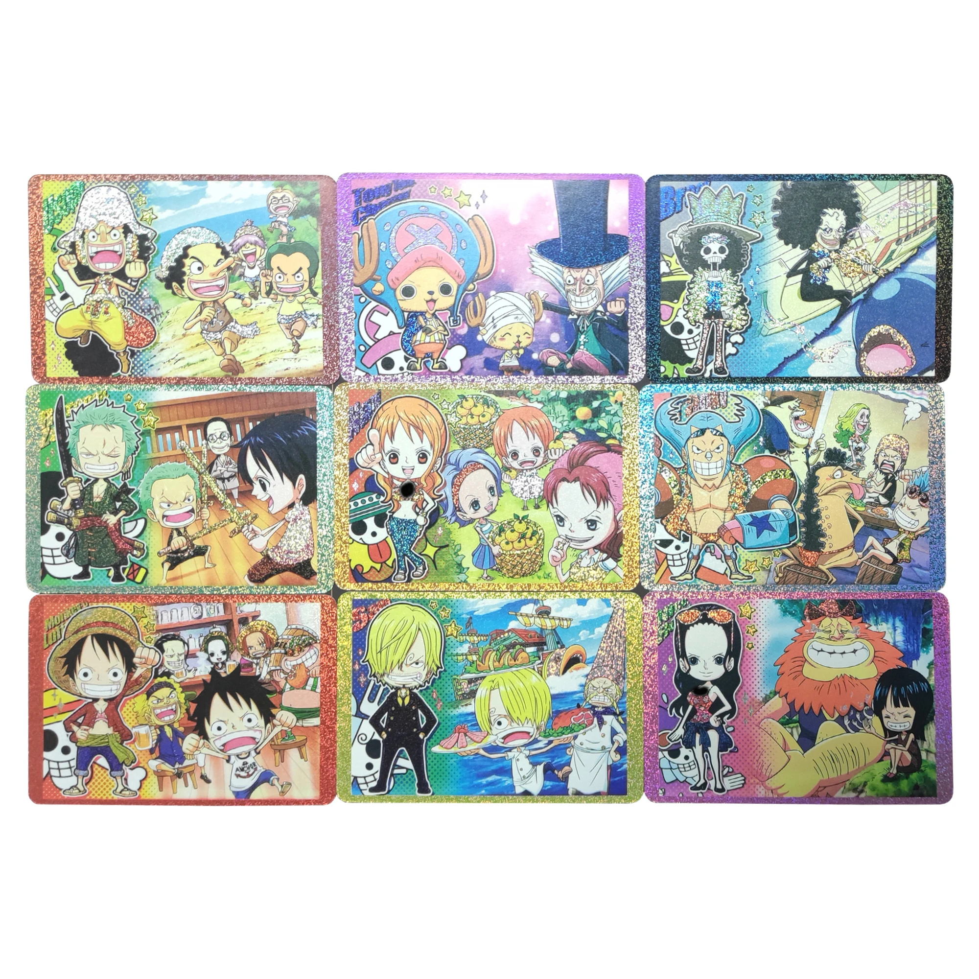 

Diy 9Pcs/set Anime One Piece Luffy Zoro Nami Chopper Sanji Flash Card Kawaii Classic Game Anime Collection Cards Gift Toys