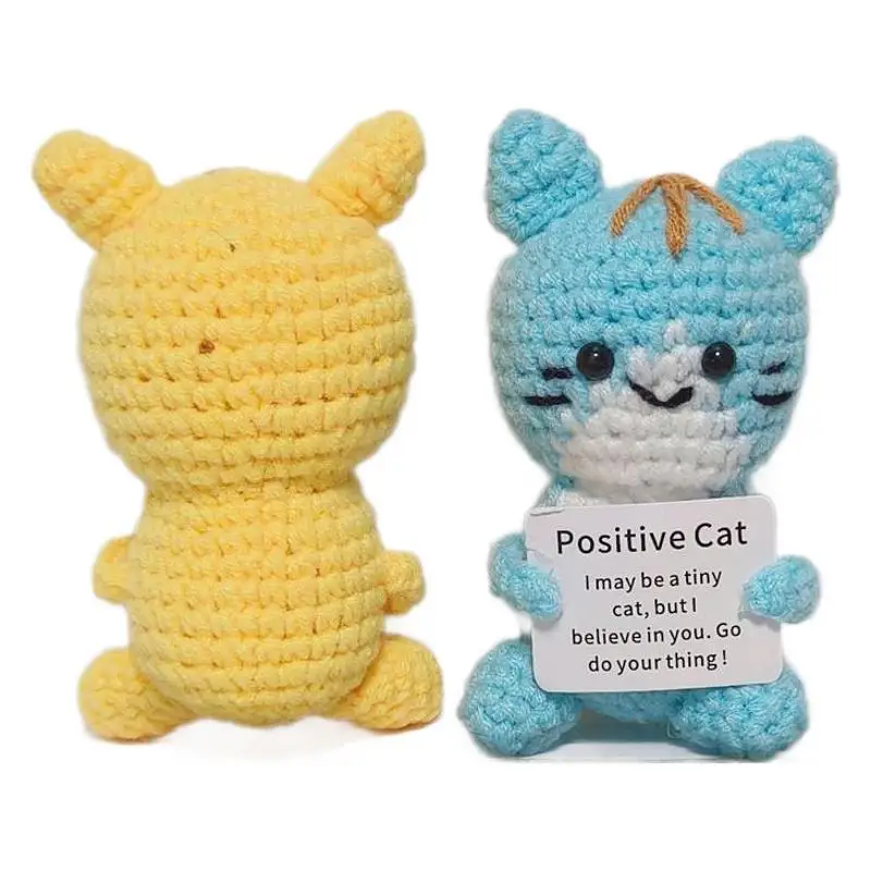 Cute Handwoven Positive Energy Cat Ornaments Home Room Decoration Handmade Crochet Support Emotional Cat Dolls Christmas Gift