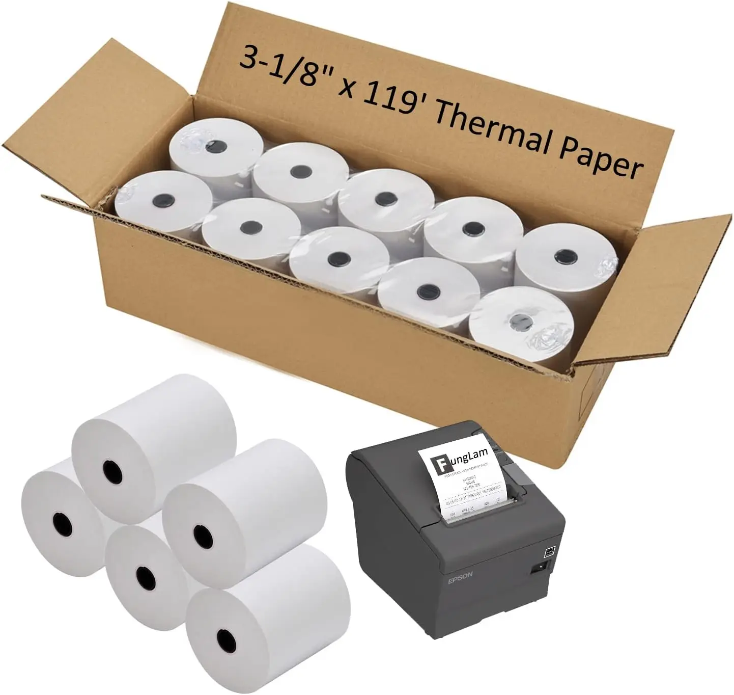 

Thermal Receipt Paper Rolls 3-1/8" x 119' for POS Cash Register, 10 Rolls with Red End Warning Signal