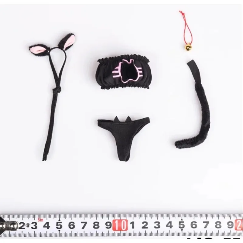 1/6 Soldato femminile Nero Sexy Kitty Set di biancheria intima Orecchio di coniglio Fascia Campana Coda di gatto Lingerie per 12 "Seno grande Figura bambola
