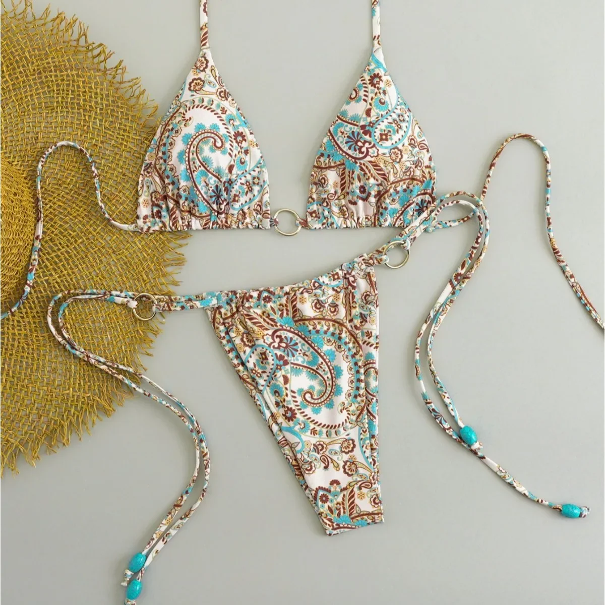 2026 반다우 비키니 세트 블랙 화이트 폴카 도트 2피스 수영복 여성 프린트 삼각형 수영복 해변 휴가 수영복 여성용