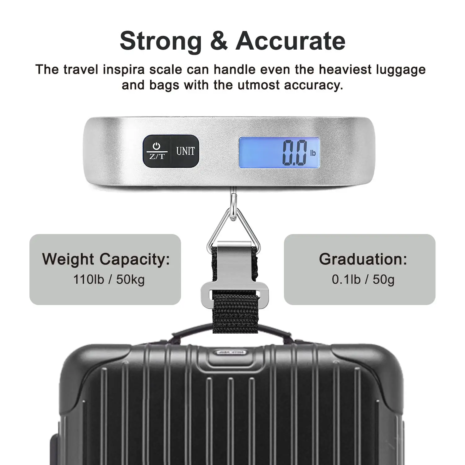 Portable Digital  Baggage Scale for Travel, Suitcase Weight Scale with Rubber Paint, 110lb/50kg, Temperature Sensor