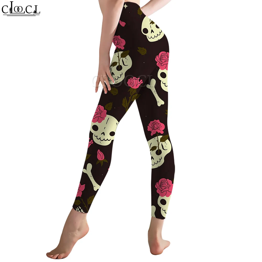 CLOOCL – Legging de Jogging taille haute pour femme, pantalon extensible, imprimé en 3D, motif tête de mort, Rose