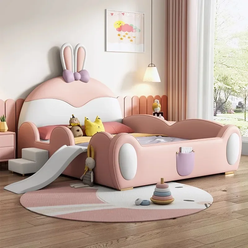 

120x200cm bedroom kids guardrail bed with slide king sleeping single bed frames Headboard luxury modern wooden Home furniture