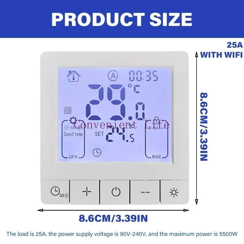 L1EE 25A ترموستات غرفة قابل للبرمجة ترموستات جداري ذكي مع شاشة LCD خلفية للتحكم في درجة الحرارة #6