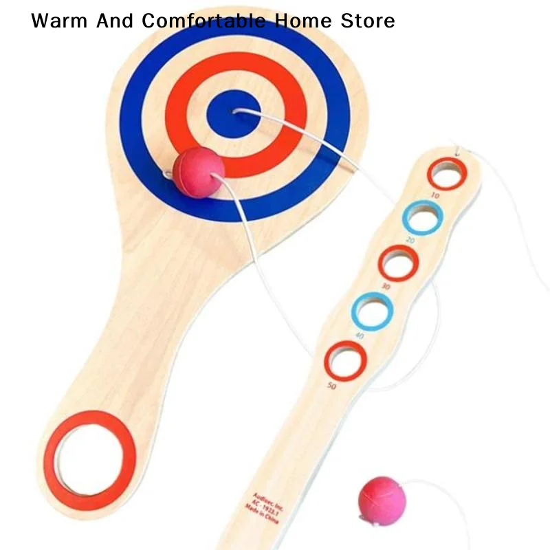 【W】Wooden Paddle Ball With String And Ball, Hand-Eye Coordination Elastic Technology Paddle Interactive Sensory Training Kit
