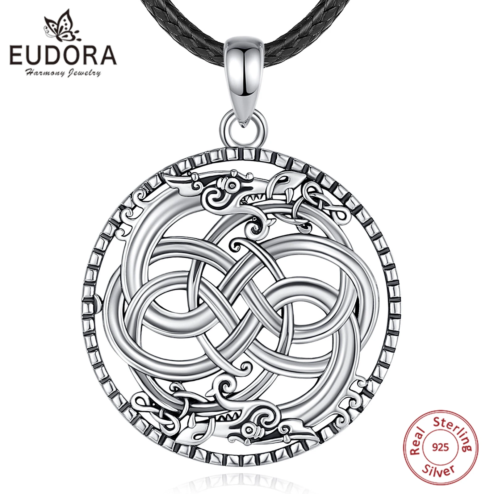 

Eudora 925 Sterling Silver Dragon Viking Necklace for Women Man Vintage Witch Celtic Knot Amulet Pendant Personality Jewelry Gif