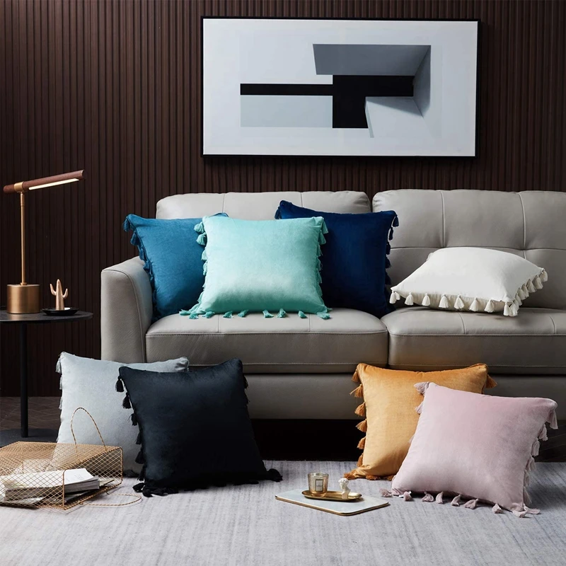 Roter Weihnachts-Kissenbezug mit Quaste, Boho-Akzent, luxuriöser Geschenk-Kissenbezug für Couch, Schlafzimmer, Auto, grüner klassischer Kissenbezug – Detail 10
